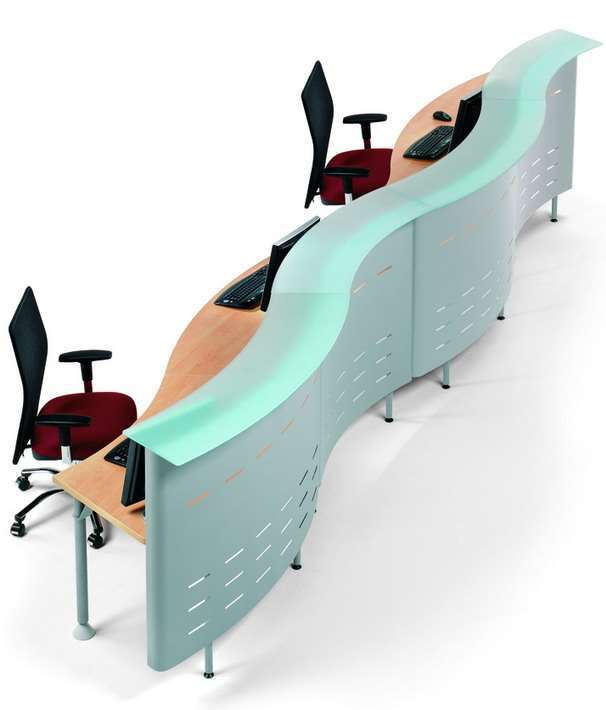 mostrador recepcion cristal y metalico